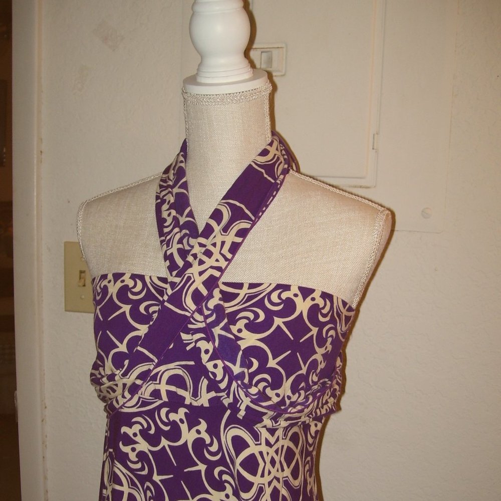 Escapada Purple & Cream Halter Dress Size M